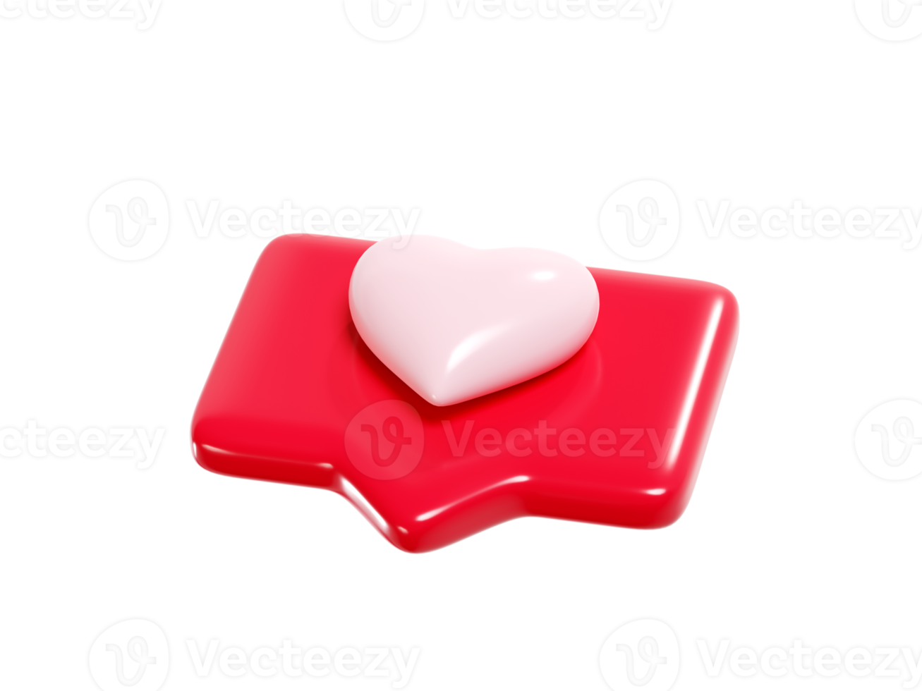 Speech bubble with heart 3d render icon - red love message or social media like notifications. png