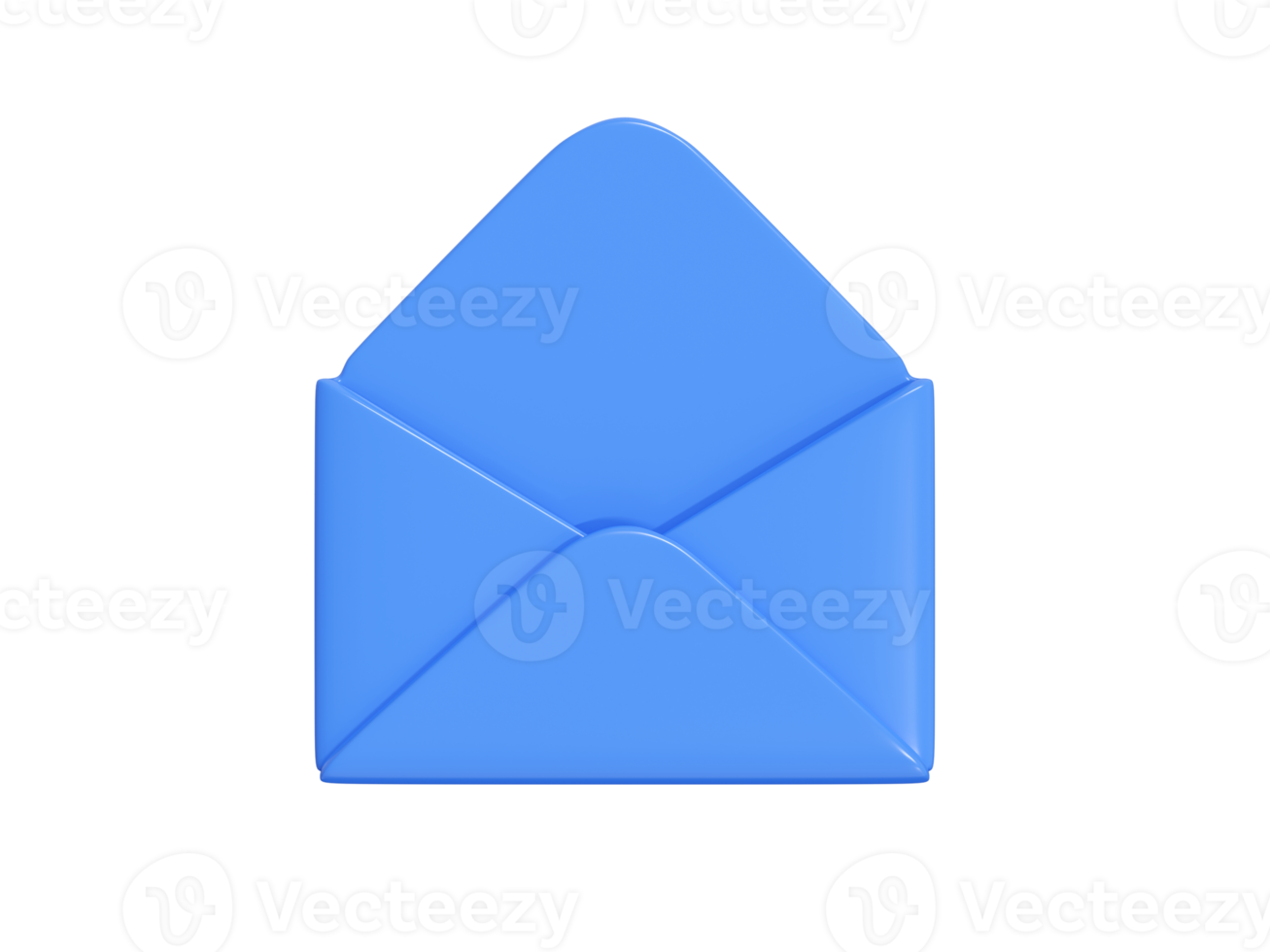 Open letter 3d render - blue paper envelope for sending newsletter or subscription concept. png