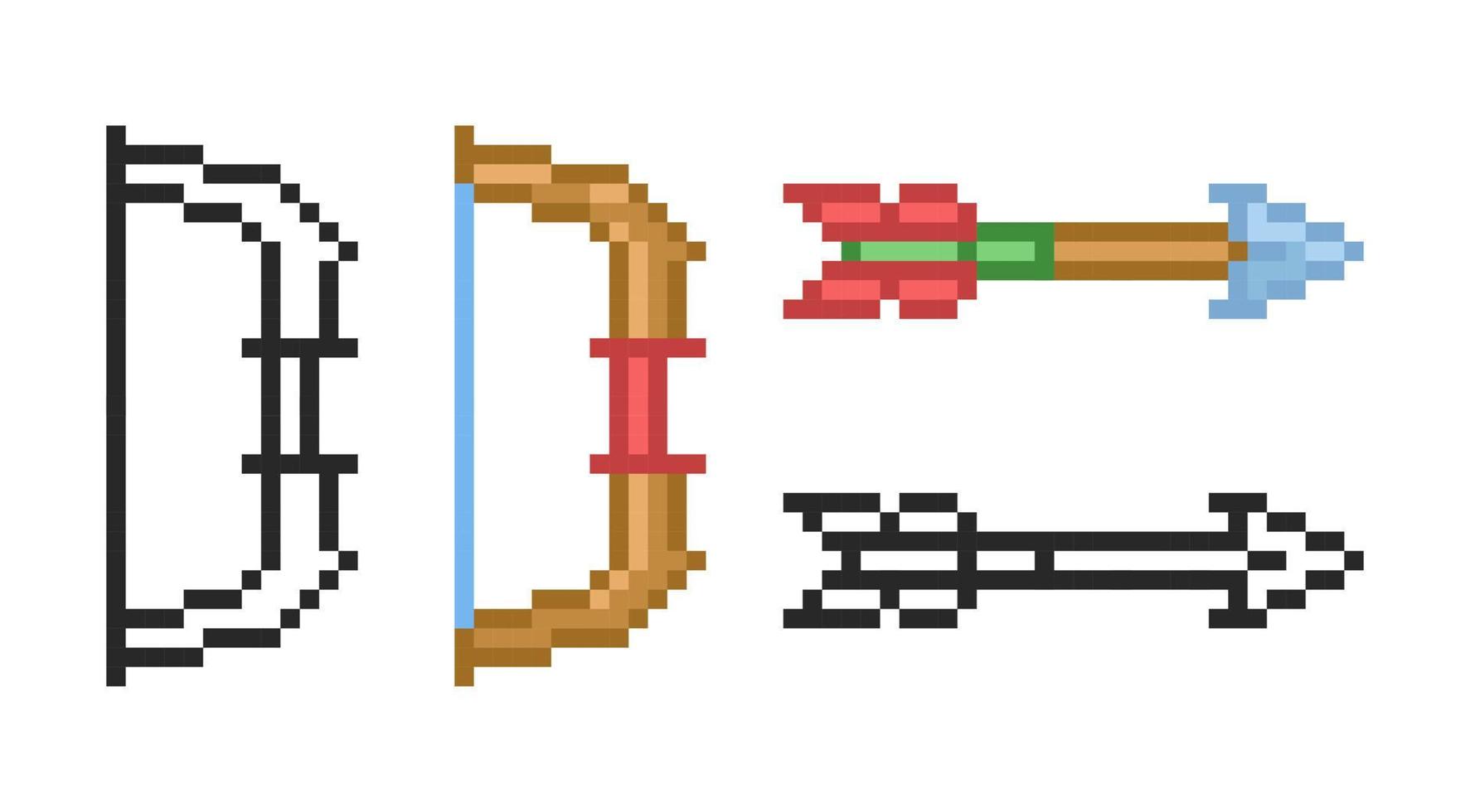 Bow and Arrow  icon in pixel style. Set of retro pixelated icons. vector