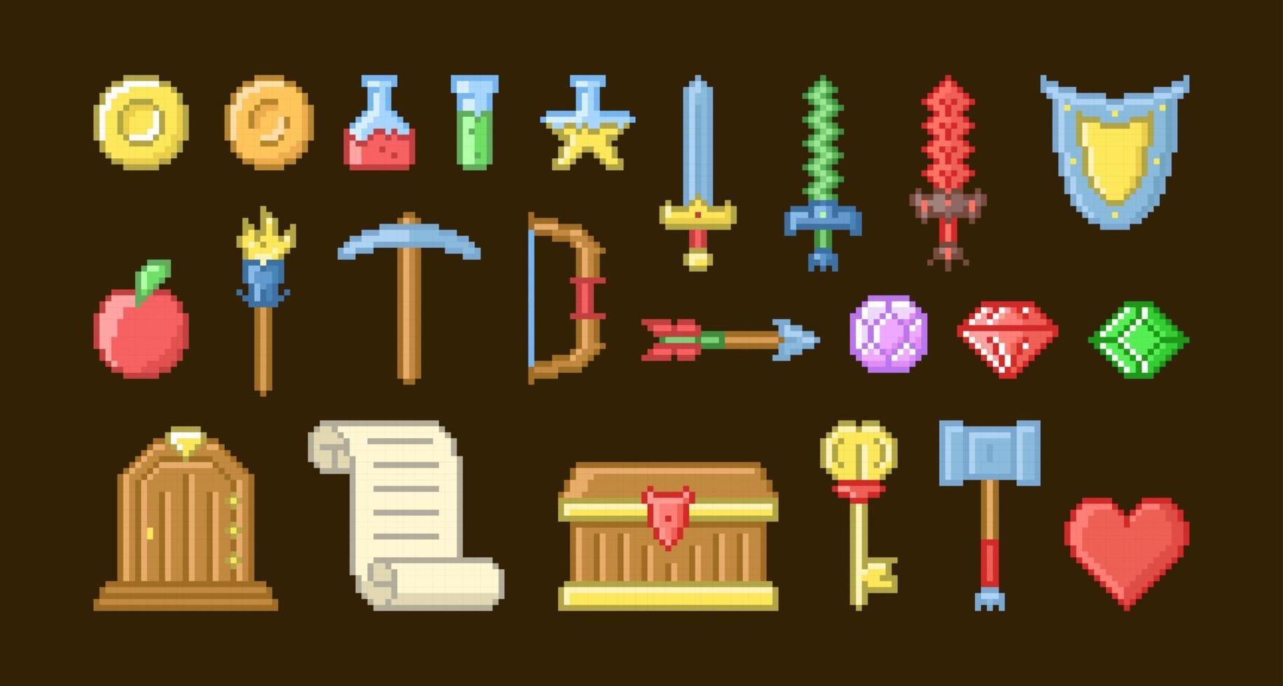 Magic game  icon in pixel style. Set of retro pixelated icons. vector