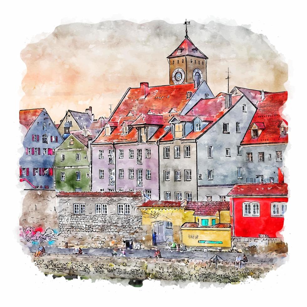 Regensburg Germany Watercolor sketch hand drawn illustration vector