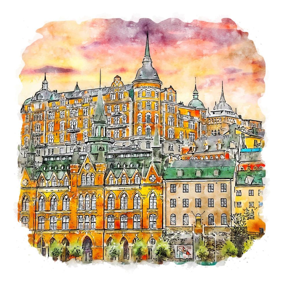 Stockholm Sweden Watercolor sketch hand drawn illustration vector