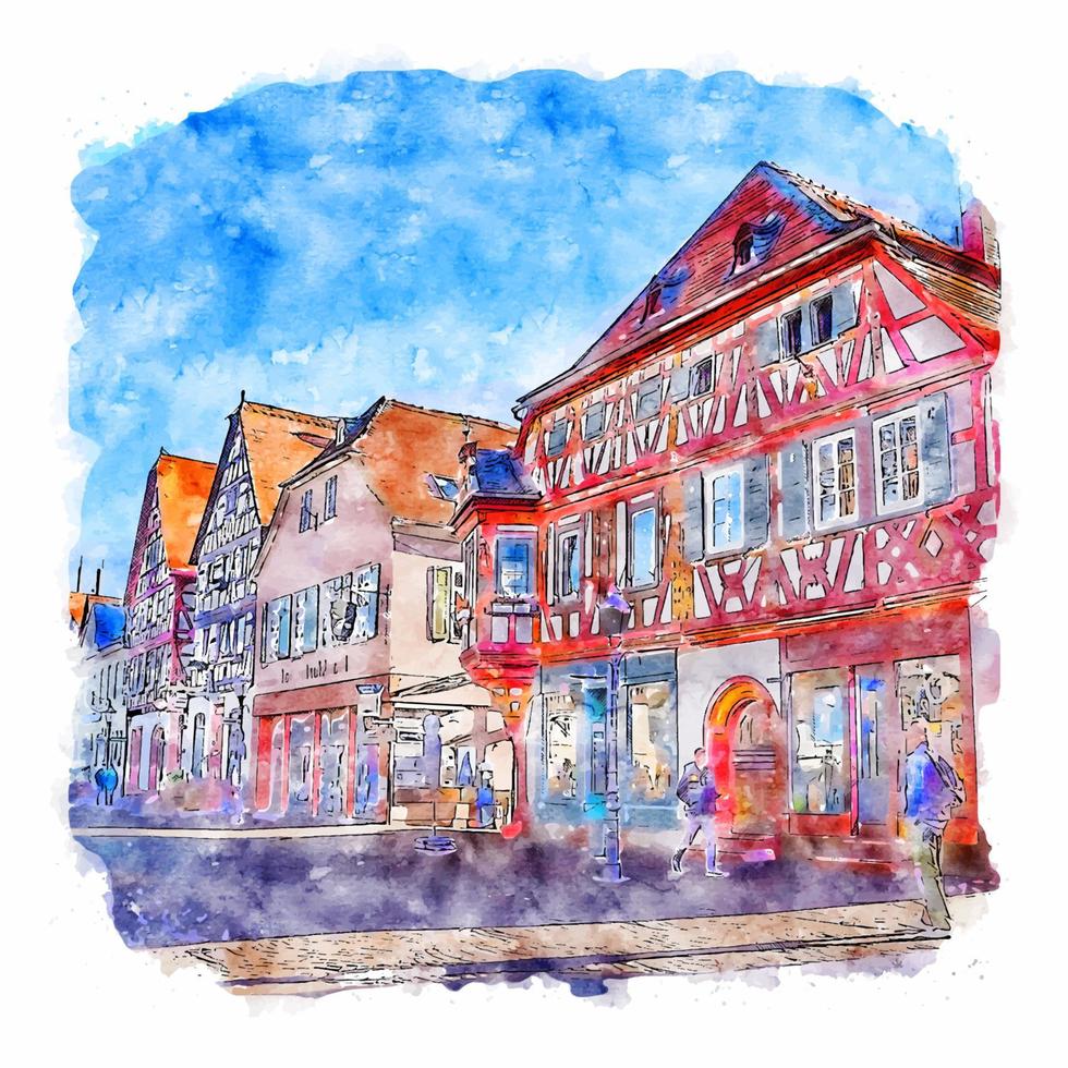 Seligenstadt Germany Watercolor sketch hand drawn illustration vector