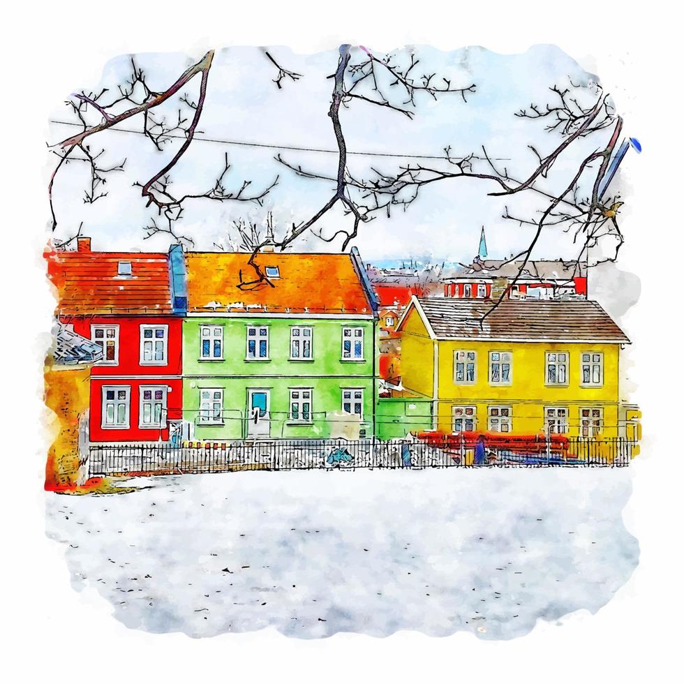 Oslo Norway Watercolor sketch hand drawn illustration vector