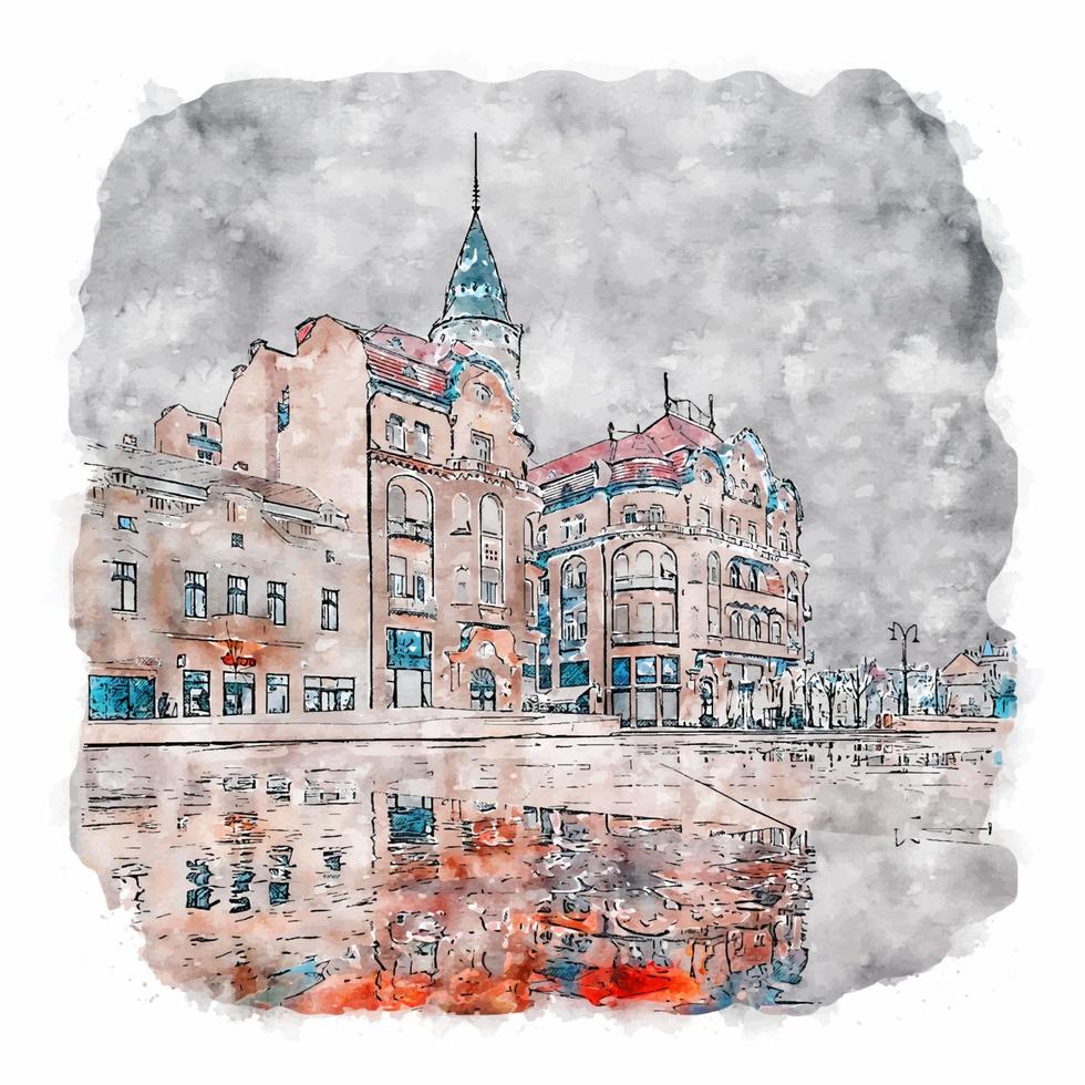 Architecture Romania Watercolor sketch hand drawn illustration vector