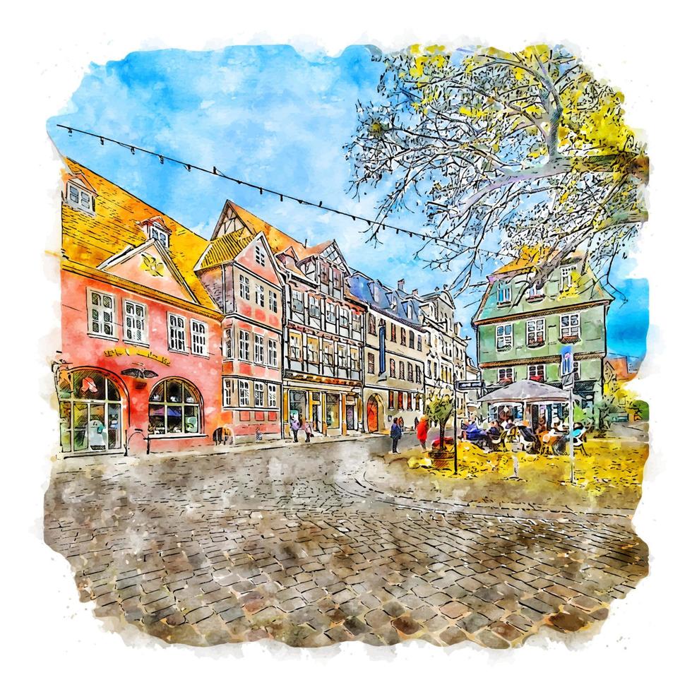 Quedlingburg Germany Watercolor sketch hand drawn illustration vector