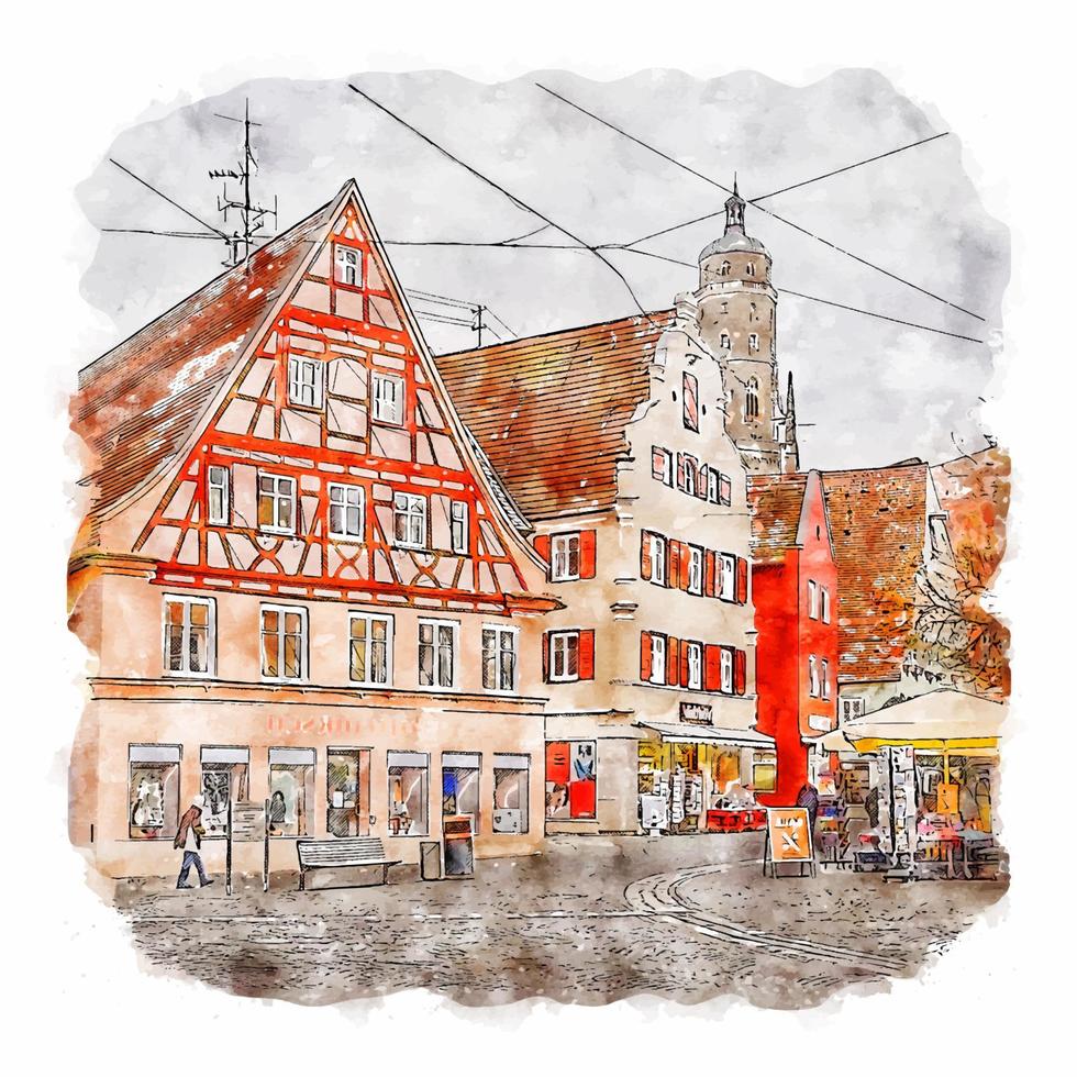 nordlingen Alemania acuarela bosquejo mano dibujado ilustración vector