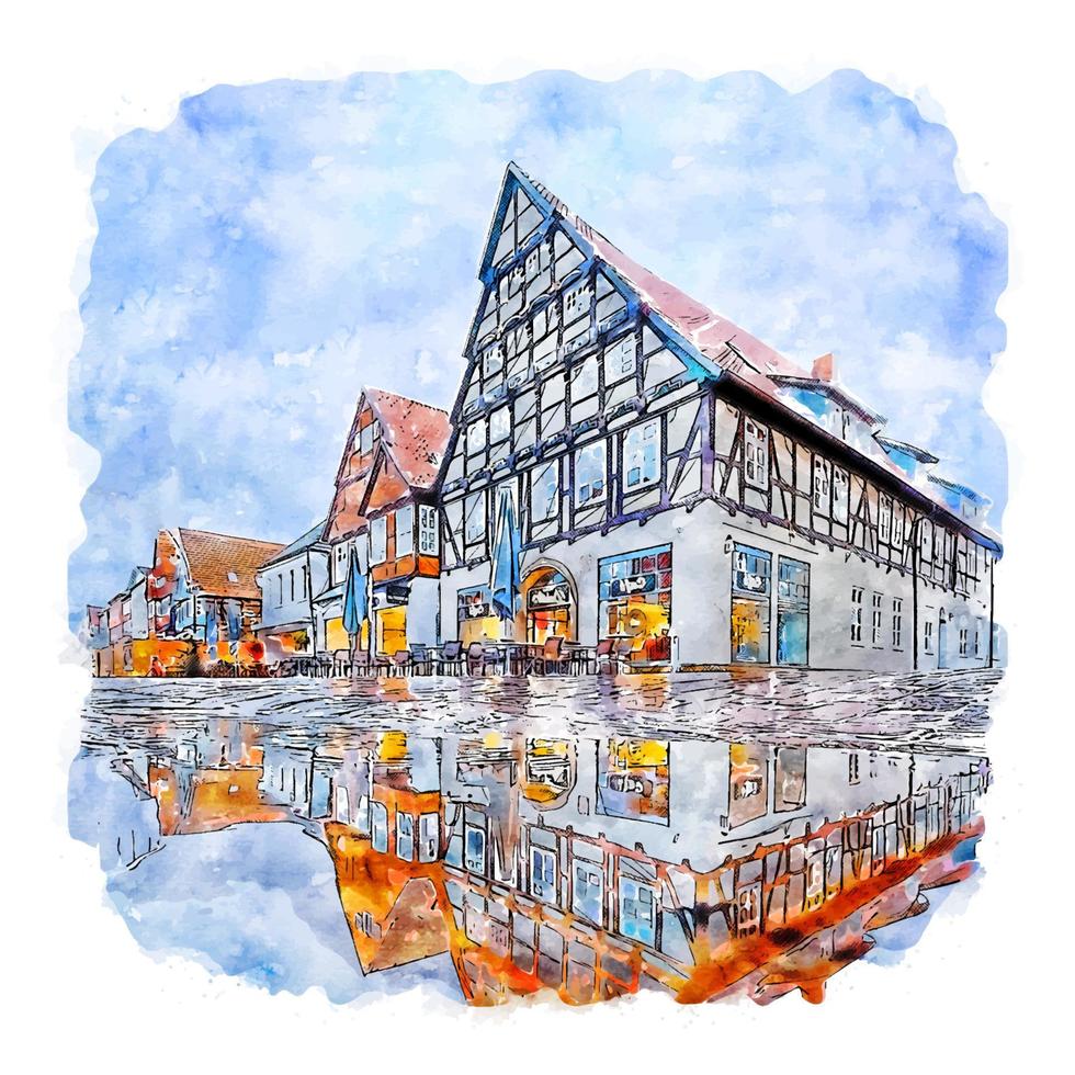 Nienburg Niedersachsen Germany Watercolor sketch hand drawn illustration vector