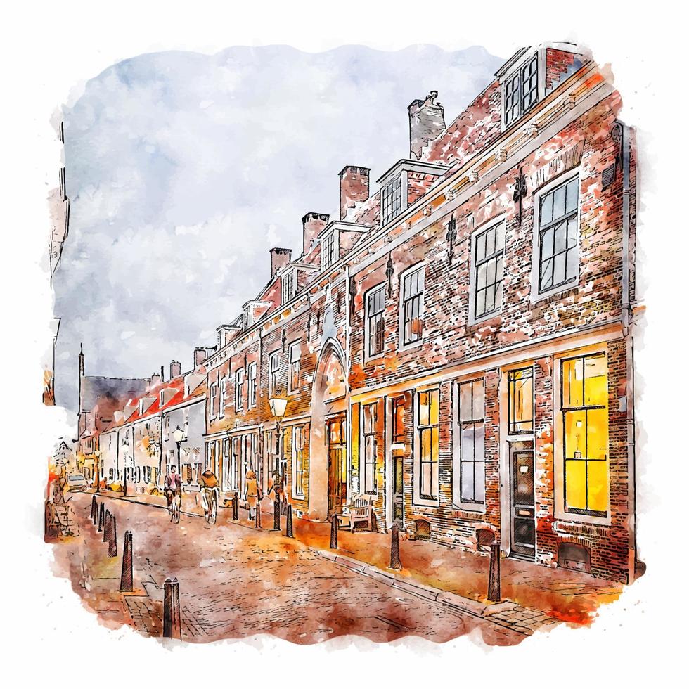 Utrecht Netherlands Watercolor sketch hand drawn illustration vector