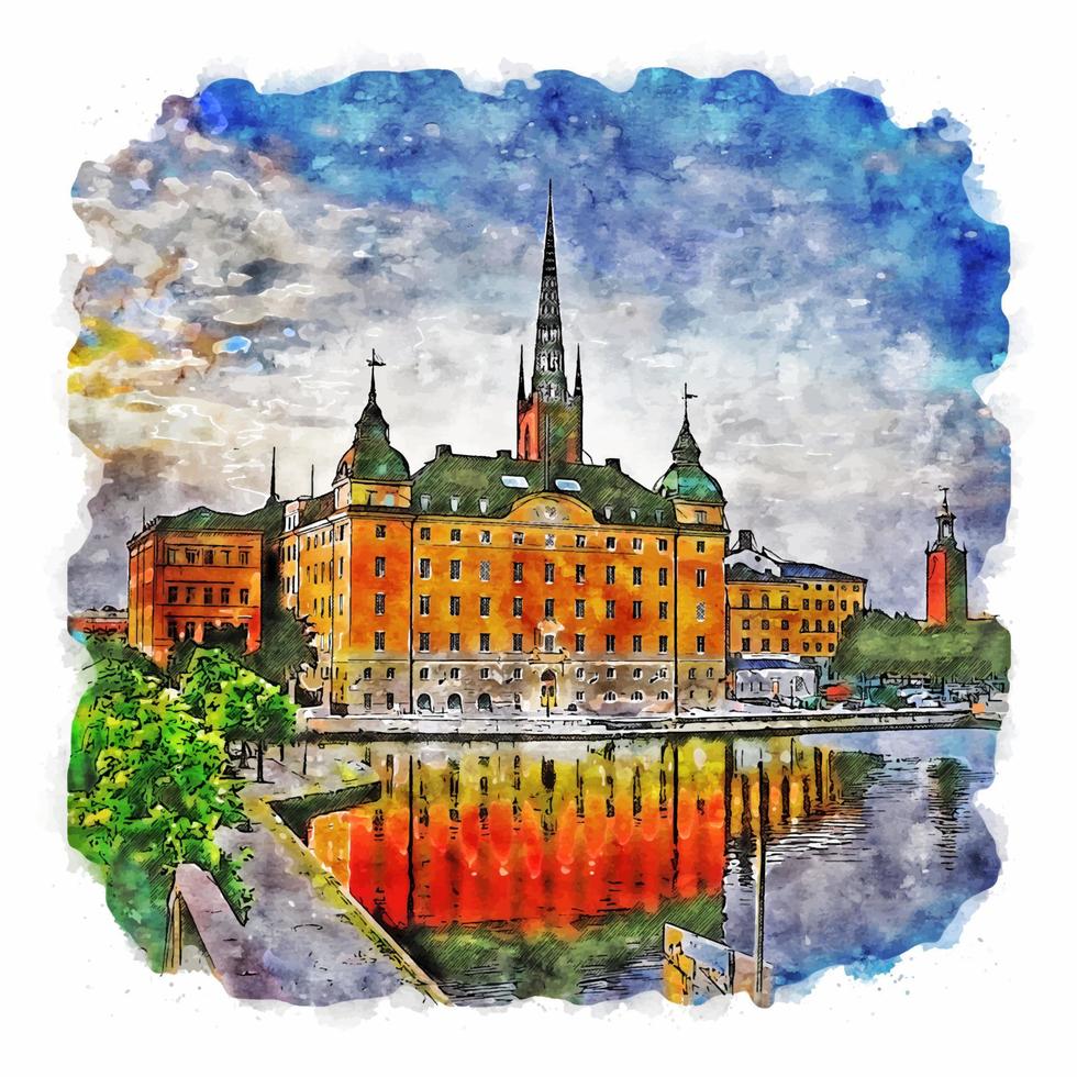 riddarholmen Suecia acuarela bosquejo mano dibujado ilustración vector