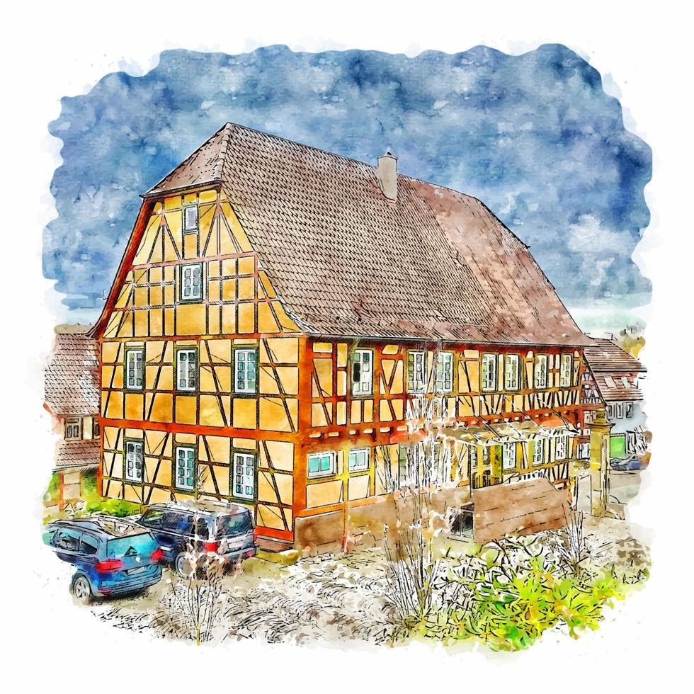Otisheim Germany Watercolor sketch hand drawn illustration vector