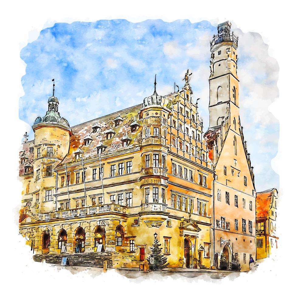 rothenburg alemania acuarela boceto dibujado a mano ilustración vector