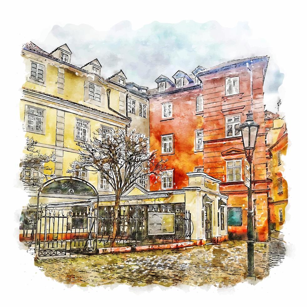 Prague Czech Republic Watercolor sketch hand drawn illustration vector