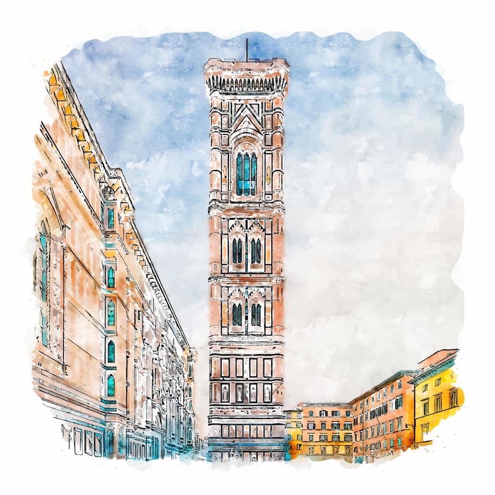 Firenze Italy Watercolor sketch hand drawn illustration vector