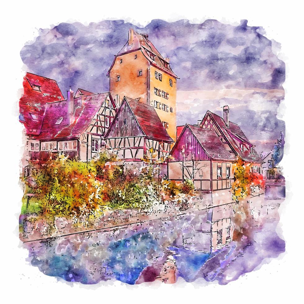 Hersbruck Germany Watercolor sketch hand drawn illustration vector