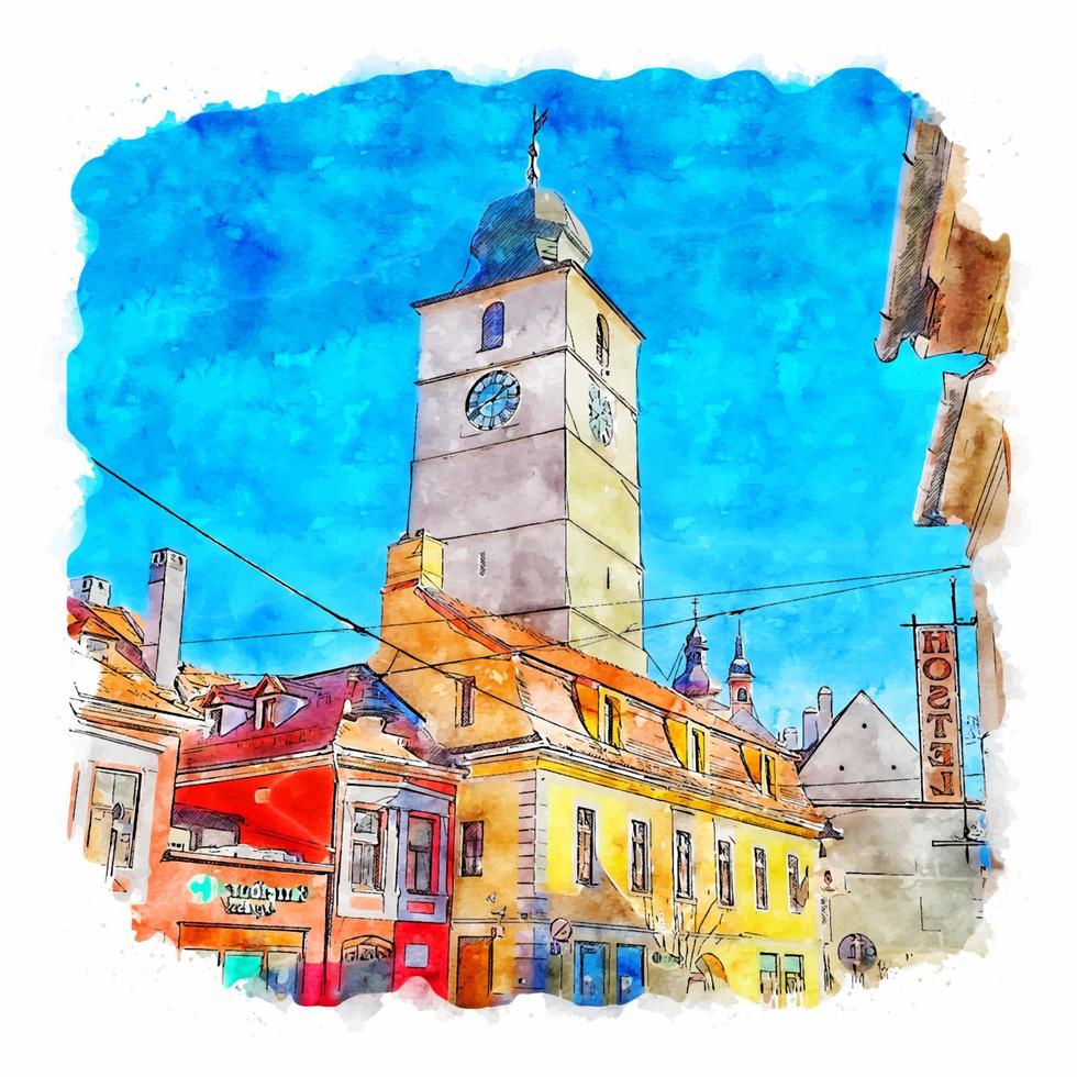 sibiu Rumania acuarela bosquejo mano dibujado ilustración vector