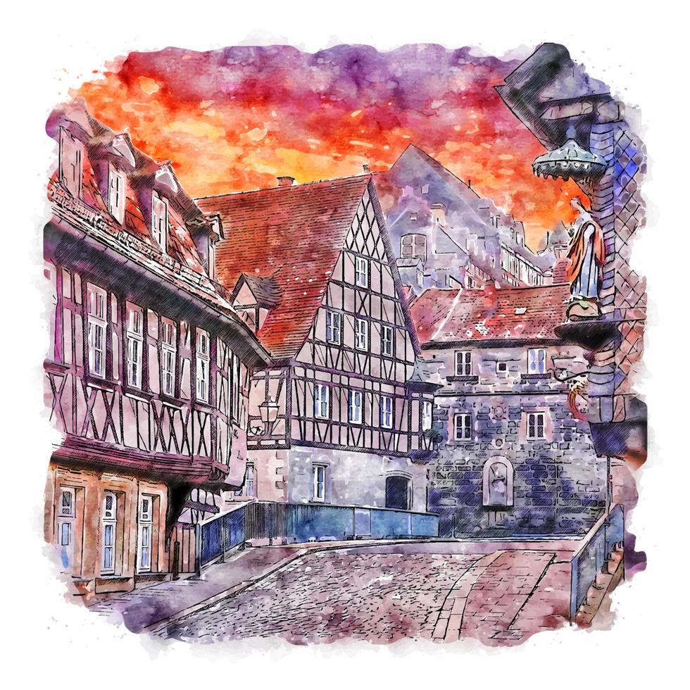 Kronach Germany Watercolor sketch hand drawn illustration vector