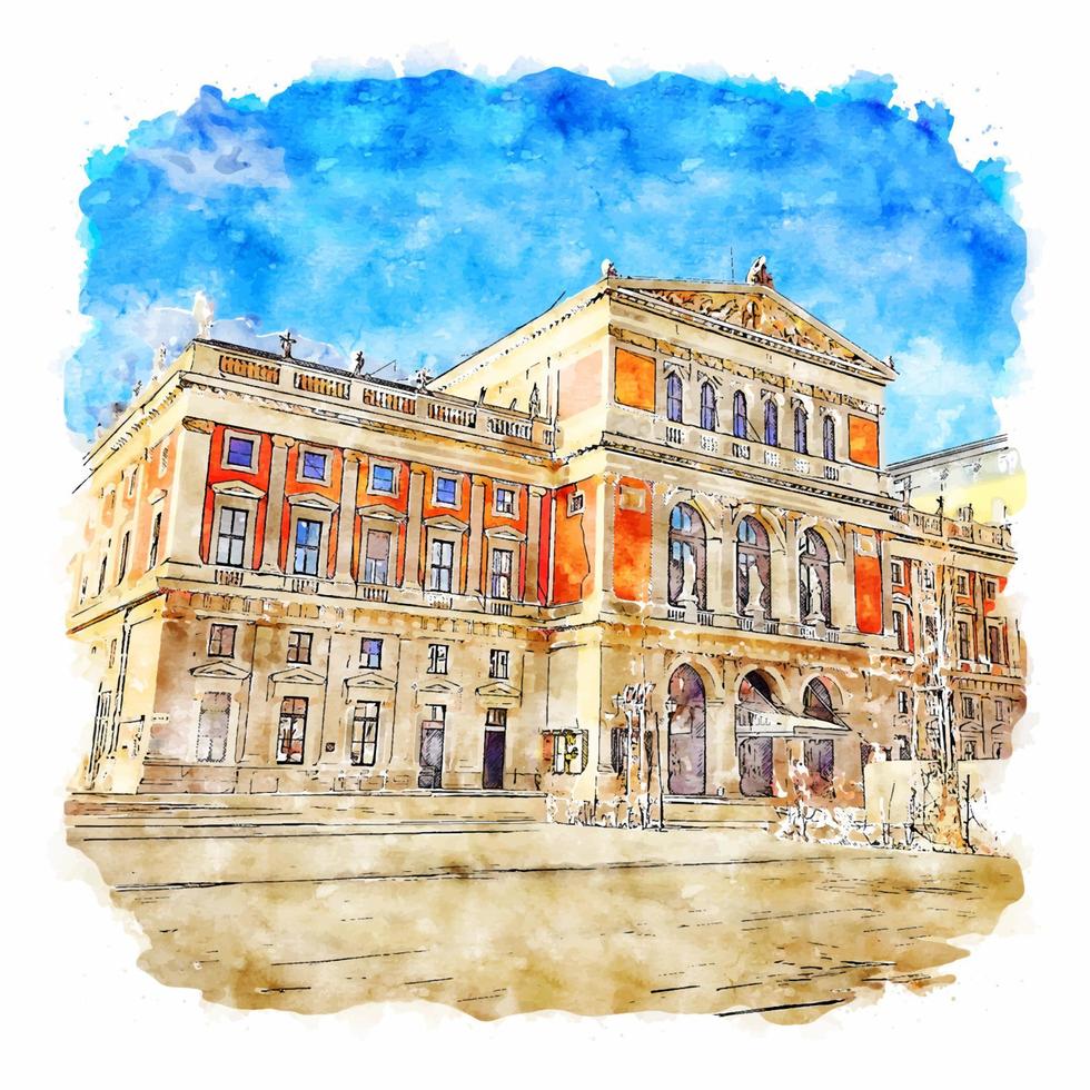 Architecture Vienna Austria Watercolor sketch hand drawn illustration vector