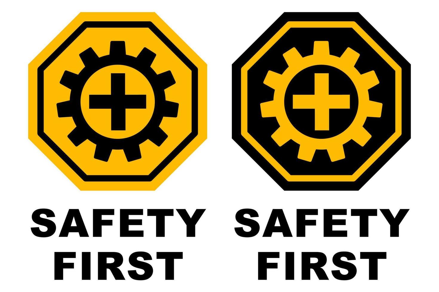 safety first hexagonal logo design printable signage for safely workers at construction banner vector