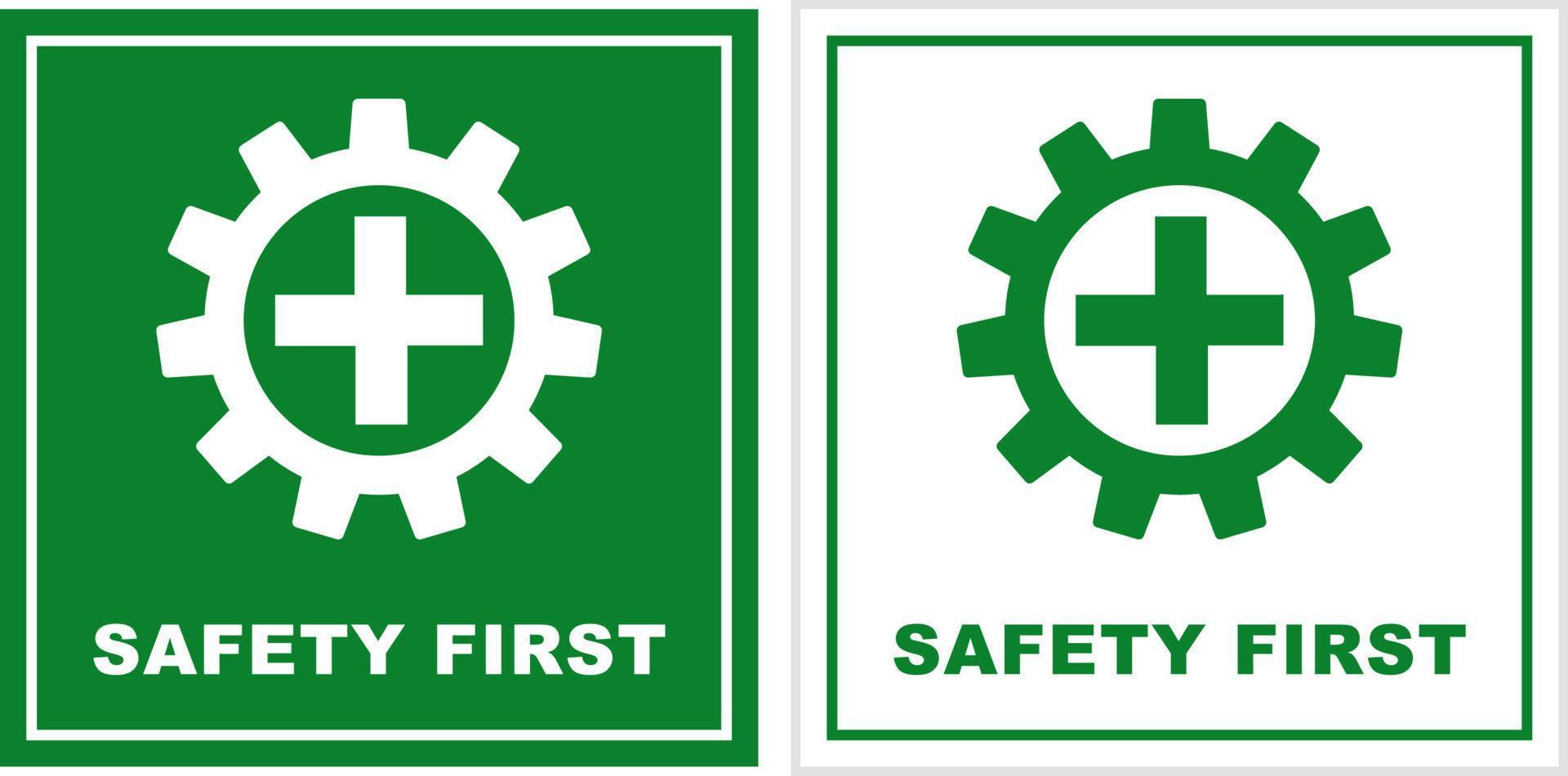 la seguridad primero señalización logo diseño imprimible firmar para la seguridad lugar de trabajo fábrica fabricar construcción bandera vector