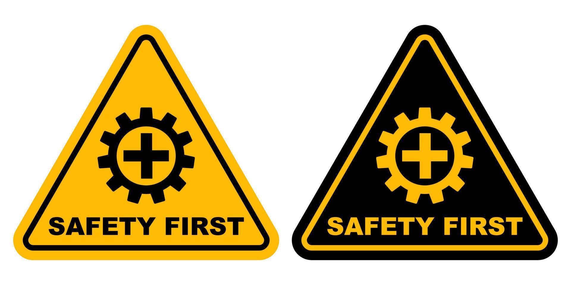 safety first yellow triangle logo design printable signage for safely workplace construction banner poster vector