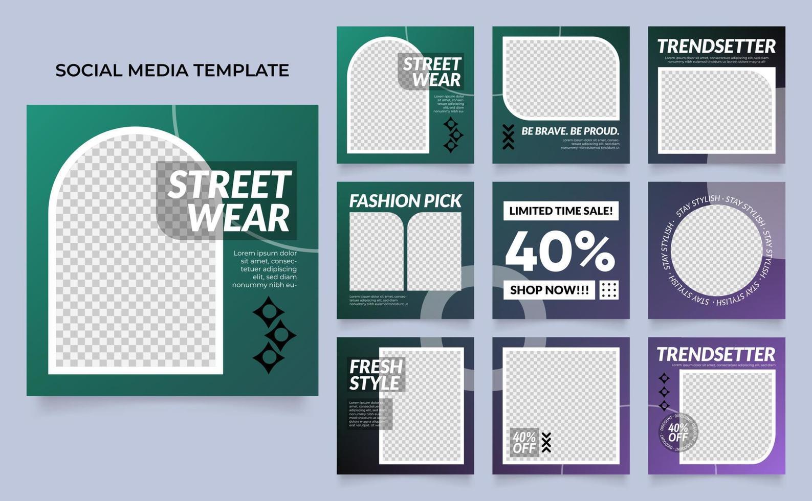 social media template banner fashion sale promotion in green purple color vector
