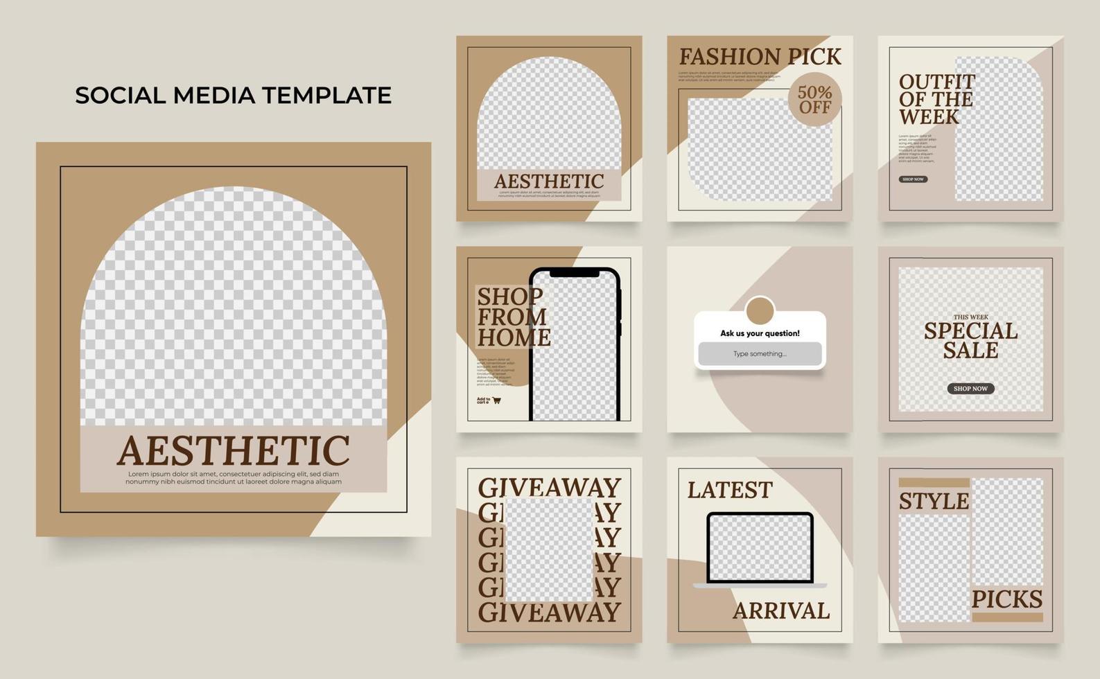 social media template banner fashion sale promotion in brown beige vector