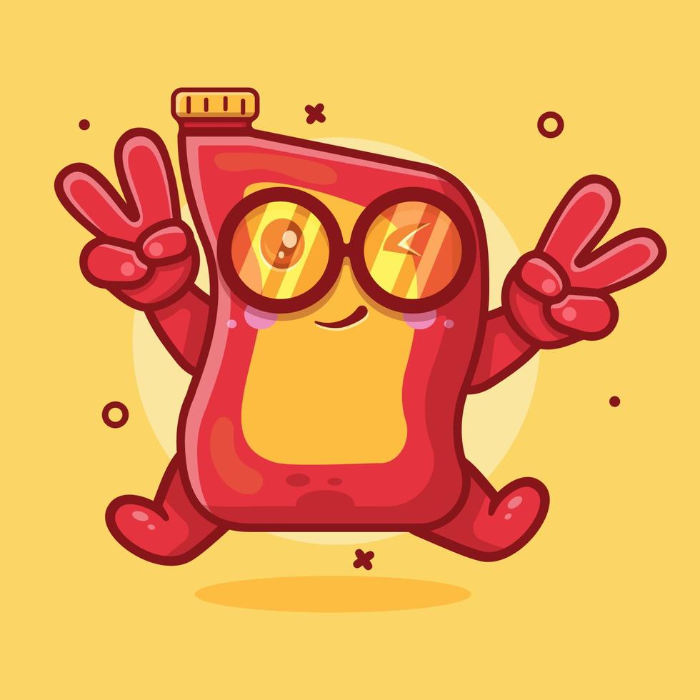 cute lubricant oil bottle character mascot with peace sign hand gesture isolated cartoon in flat style design vector
