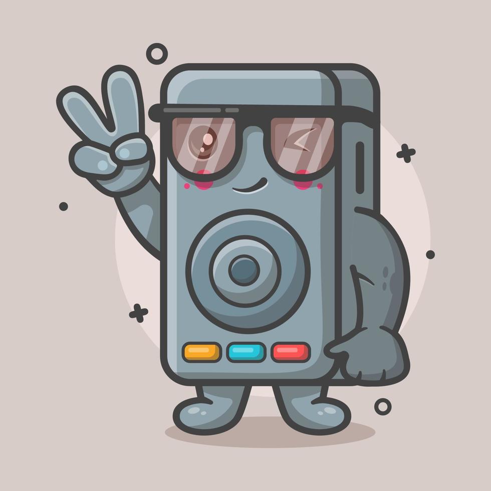 funny speaker audio character mascot with peace sign hand gesture isolated cartoon in flat style design vector