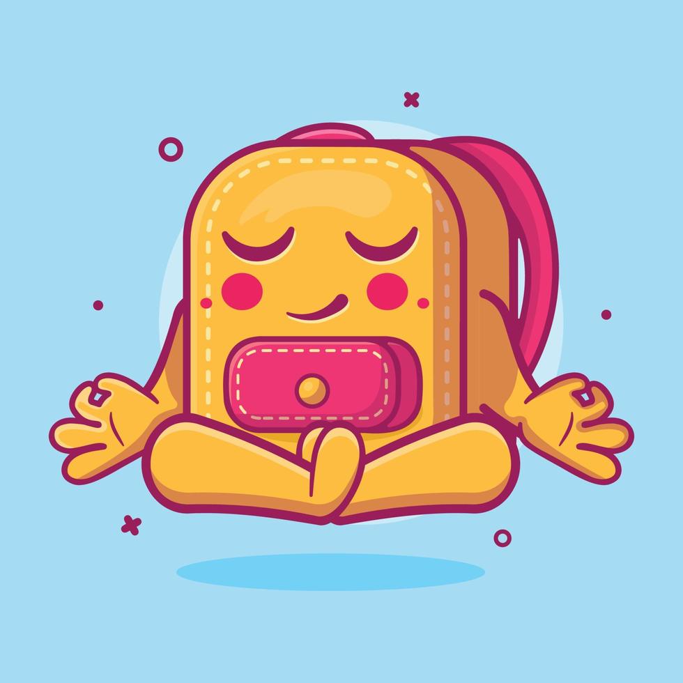 calm school bag character mascot with yoga meditation pose isolated cartoon in flat style design vector
