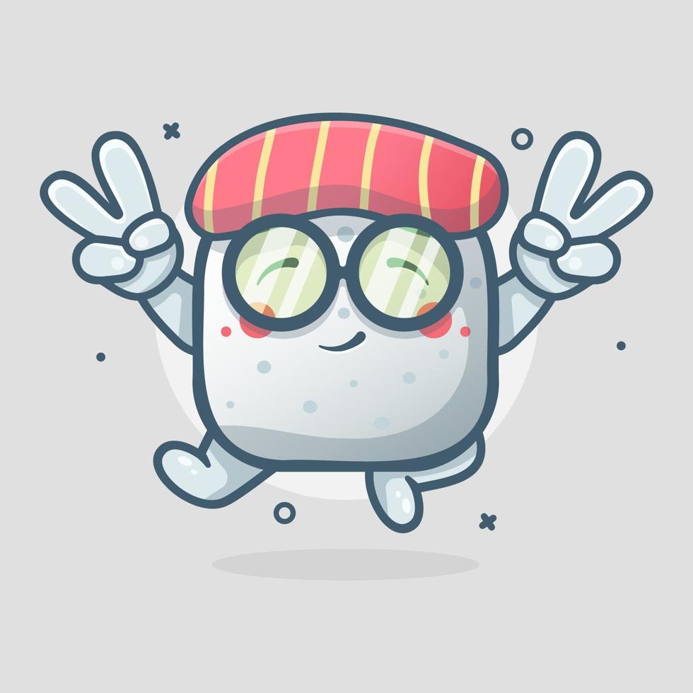 linda Sushi comida personaje mascota con paz firmar mano gesto aislado dibujos animados en plano estilo diseño vector