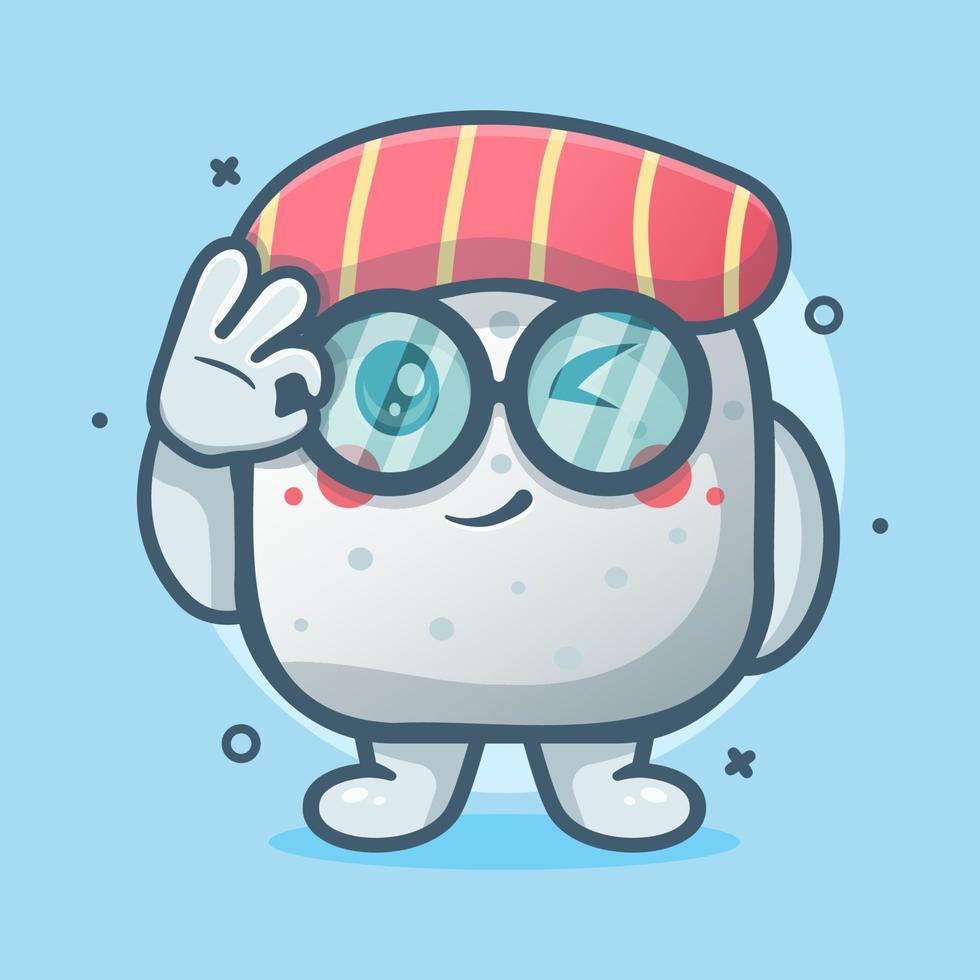 gracioso Sushi comida personaje mascota con Okay firmar mano gesto aislado dibujos animados en plano estilo diseño vector