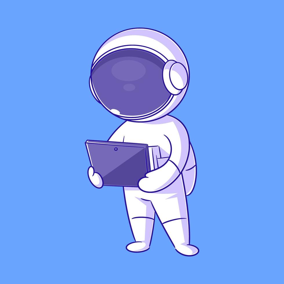 Astronaut standing playing on tablet vector