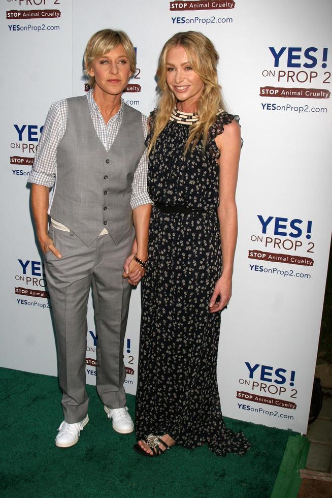 Ellen DeGeneres  Portia DeRossi arriving at the YES on Prop 2 Campaign to stop Animal Crueltyat a private estate in BelAir CA onSeptember 28 20082008 photo