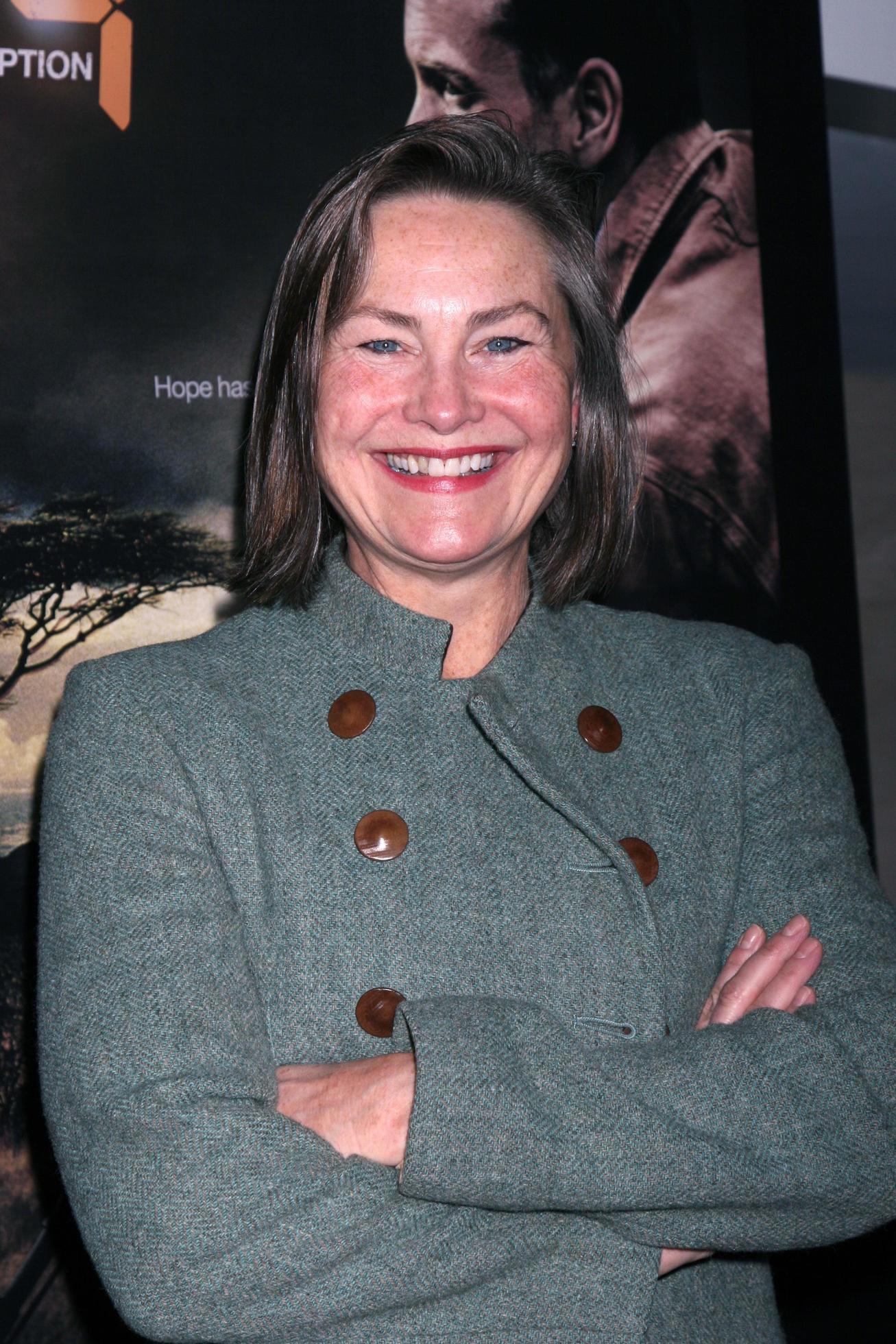 Cherry Jones arriving at a photo exhibit featuring the photos taken