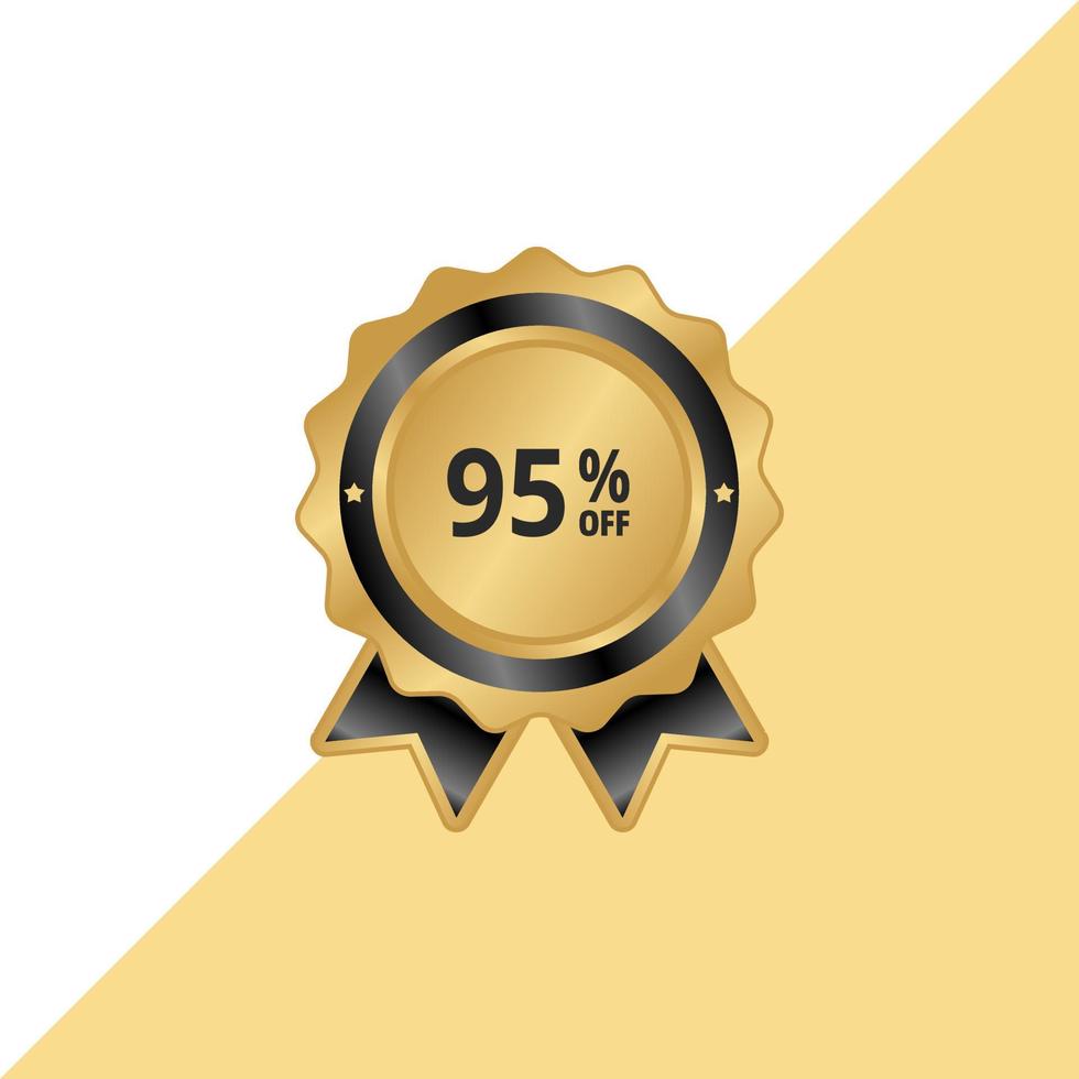 95 percent off. mega big sales. 95 percent sale. Discount offer tag. Special Offer Marketing Announcement. Discount promotion. 95 percent Discount Special Offer Conceptual gold badge Design Template. vector