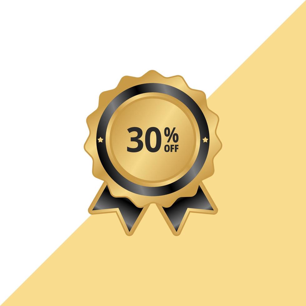 Sale of special offers. Discount with the price is 30 percent. An ad with a gold tag for an advertising campaign at retail on the day of purchase. 30 percent off. thirty percent off. vector