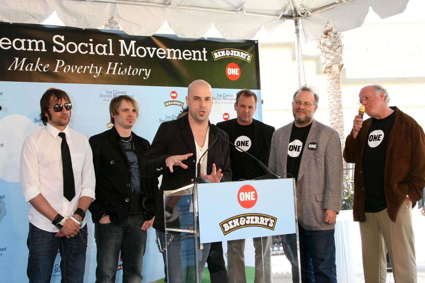 Josh Steely, Ben Cohen of Ben and Jerry s, Jerry Greenfield of Ben and Jerry s, Joey Barnes, Chris Daughtry, Brian Craddock, Josh Paul and David Lane CEO and president of ONE Ben and Jerry s Press Conference Supporting ONE Burbank, CA April 7, 2008 photo