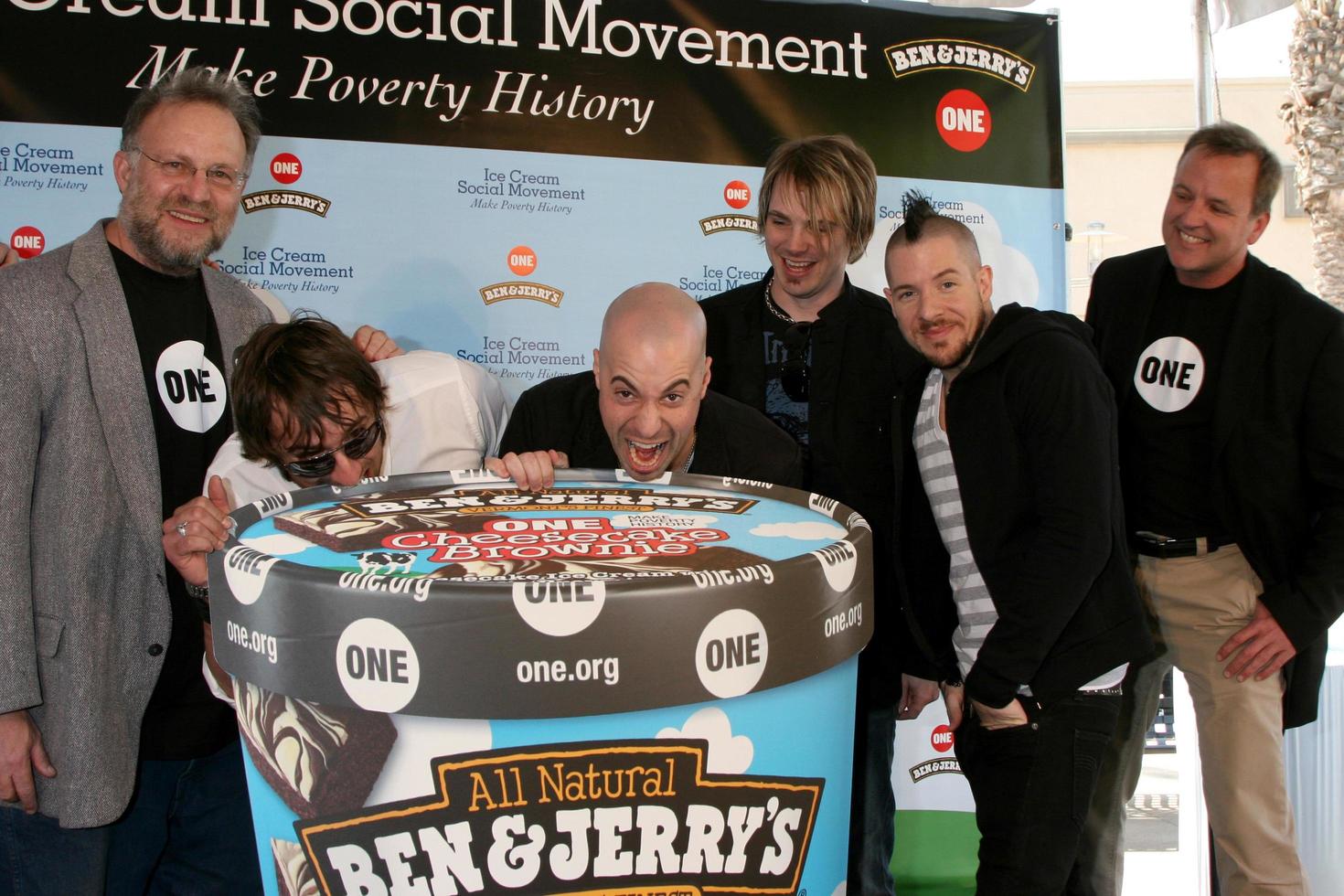 Josh Steely, Jerry Greenfield of Ben and Jerry s, Joey Barnes, Chris Daughtry, Brian Craddock, Josh Paul and David Lane CEO and president of ONE Ben and Jerry s Press Conference Supporting ONE Burbank, CA April 7, 2008 photo