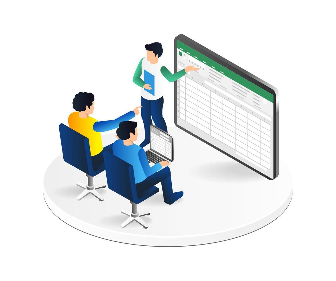 Isometric flat 3d illustration concept of learning excel application vector