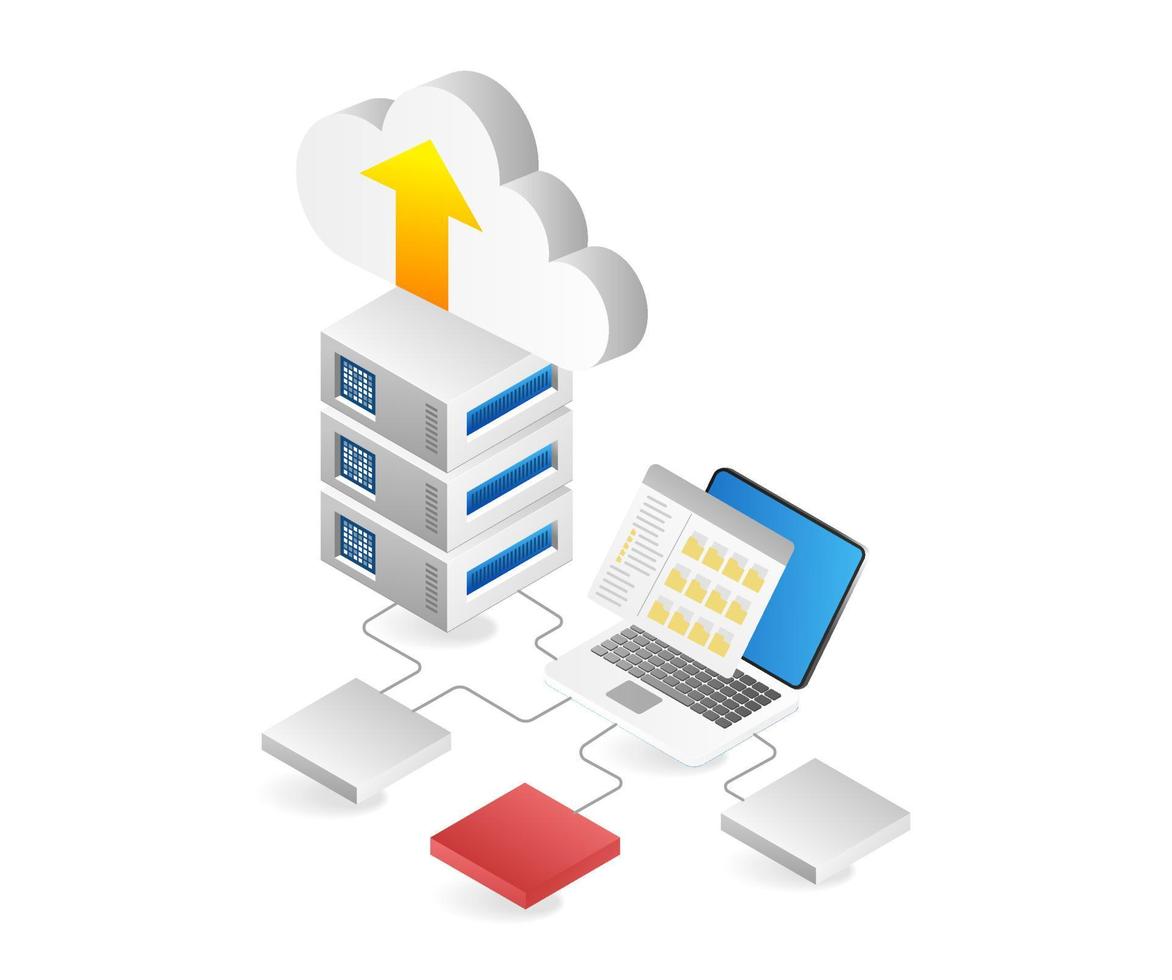 Cloud server data network isometric flat 3d illustration concept vector