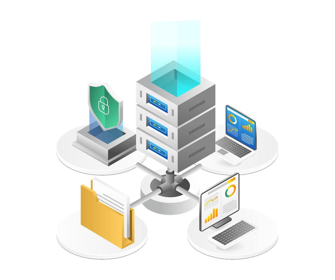 Endpoint security server network isometric flat 3d illustration concept vector