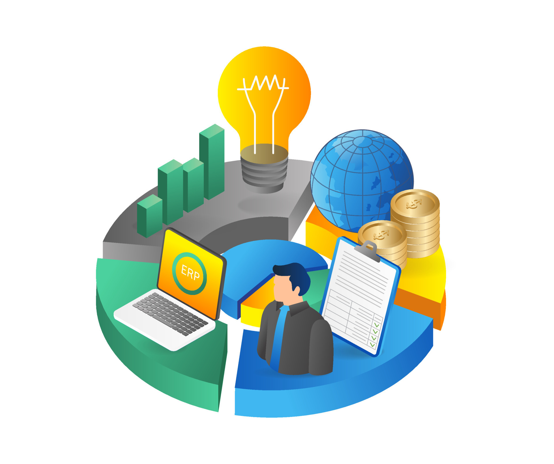 Enterprise Resource Planning ERP pie chart isometric flat 3d illustration concept 21272458