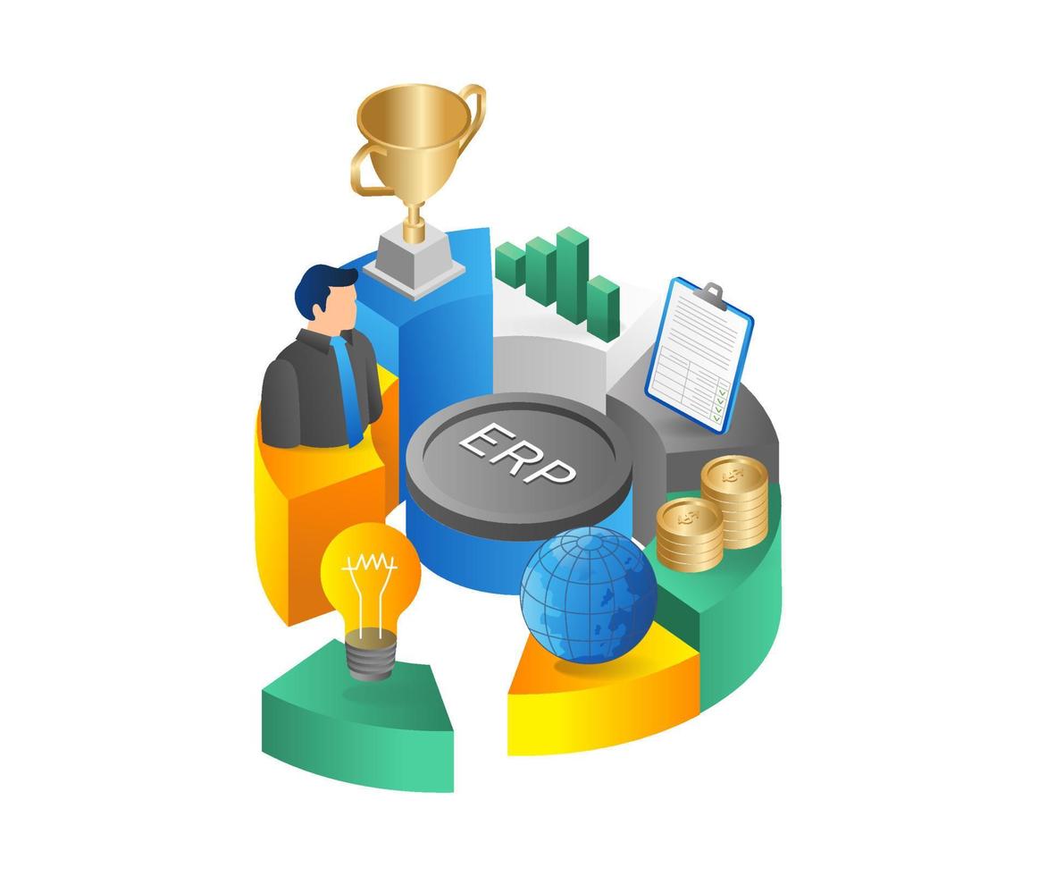 Enterprise Resource Planning ERP business circle network isometric flat 3d illustration concept vector
