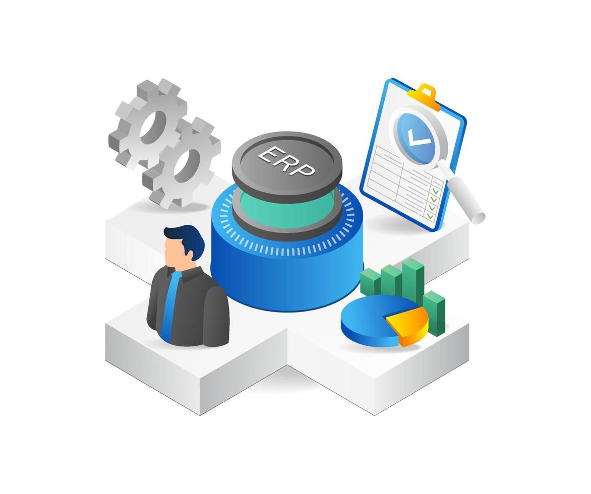 Enterprise Resource Planning ERP circle isometric flat 3d illustration concept vector