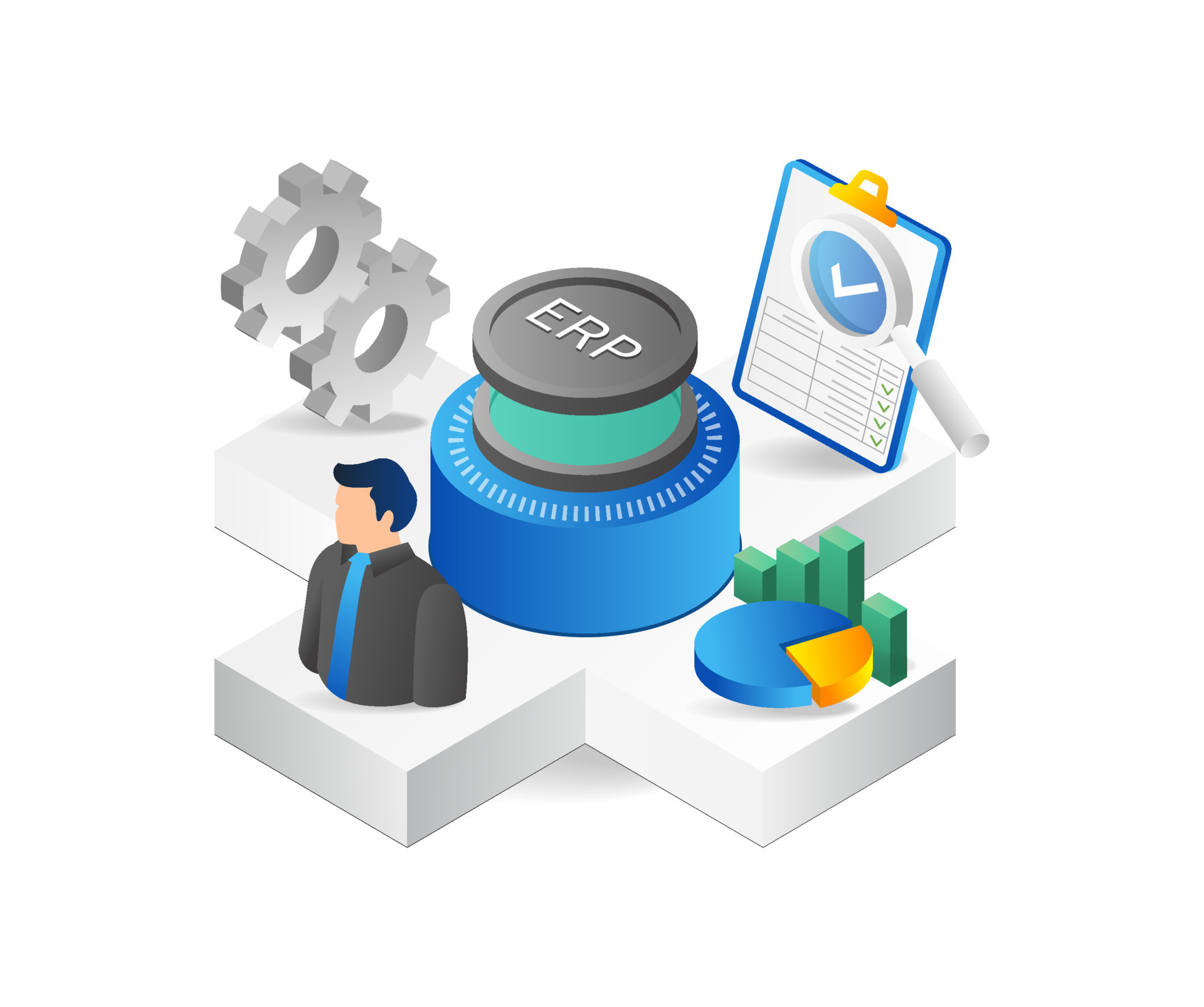 Enterprise Resource Planning ERP circle isometric flat 3d illustration