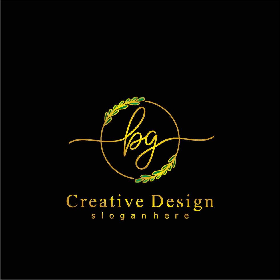 Initial BG beauty monogram and elegant logo design, handwriting logo of initial signature, wedding, fashion, floral and botanical logo concept design. vector