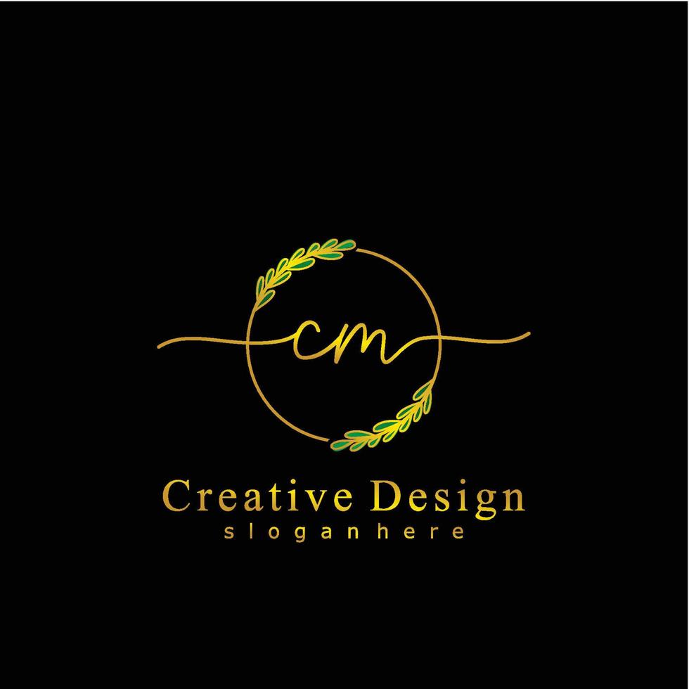 Initial CM beauty monogram and elegant logo design, handwriting logo of initial signature, wedding, fashion, floral and botanical logo concept design. vector