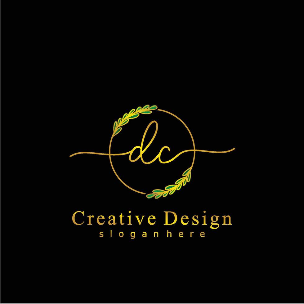 Initial DC beauty monogram and elegant logo design, handwriting logo of initial signature, wedding, fashion, floral and botanical logo concept design. vector