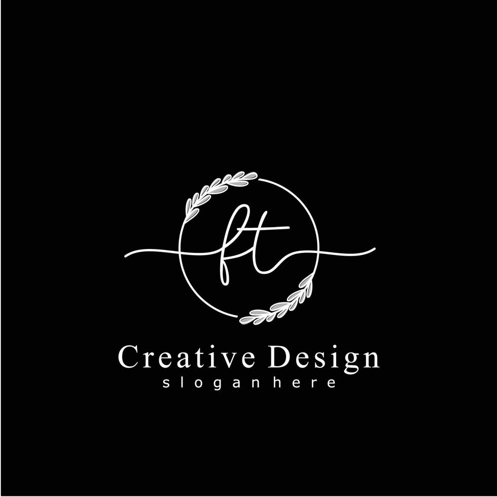 Initial FT beauty monogram and elegant logo design, handwriting logo of initial signature, wedding, fashion, floral and botanical logo concept design vector